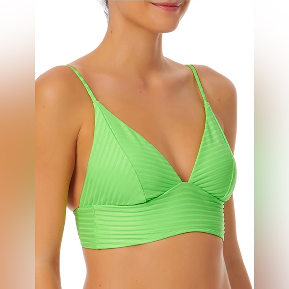 No Boundaries Juniors' Solid V-Front Bikini Swim Top Mint Sizzle Sz M - Picture 2 of 8